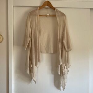 CRLUCE‎ Sheer Duster Cardigan Beige Waterfall Draped Open Front, Sz S